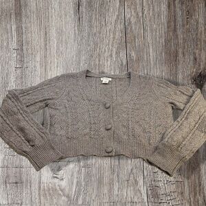 Jessica Simpson Taupe Cable Knit Cropped Cardigan Women’s M Cozy Chic Neutral
